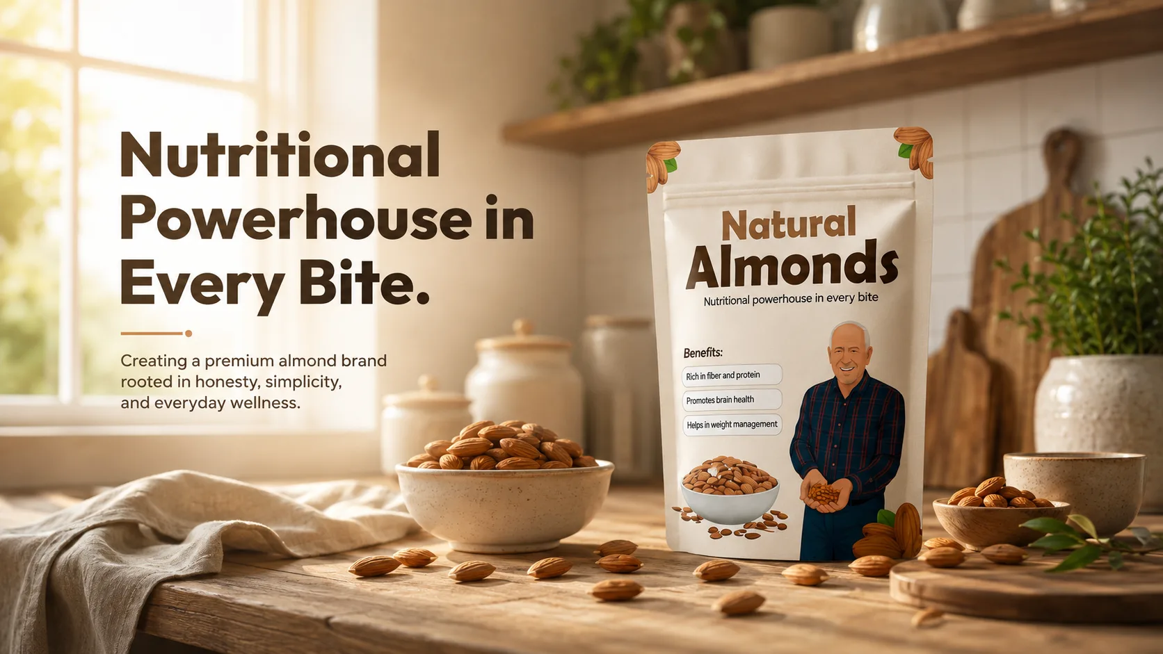 Natural Almond — Packaging Design packaging & visual design mockup 1 by Raghav Chopra